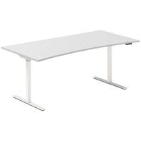 Office hæve-sænkebord 180x80cm i lys grå med bue hvidt stel