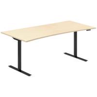 Office hæve-sænkebord 180x80cm i birk med bue sort stel