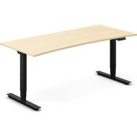 Office hæve-sænkebord 180x80cm i birk med bue sort stel