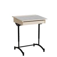 Elevbord 65x55cm i lys gr&aring; linoleum med sort stel, h&oslash;jde 70-90cm