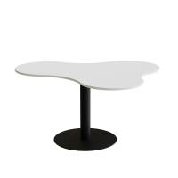 Amöba bord 120x150cm 72cm høj i hvid laminat med sort stel