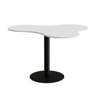 Amöba bord 120x150cm 90cm høj i hvid laminat med sort stel
