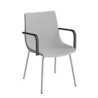 Konferencestol med arml&aelig;n, i lys gr&aring; tekstil med alugr&aring;t stel 