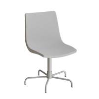 Konferencestol i lys grå tekstil med alugråt drejeligt stel og glidesko