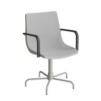 Konferencestol med armlæn i lys grå tekstil, alugråt drejeligt stel og glidesko