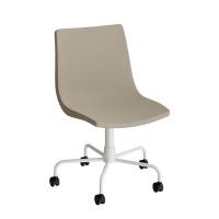 Konferencestol i beige tekstil med hvidt drejeligt stel og hjul