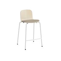 Barstol Add med birk laminat, beige tekstil sæde, fodstøtte og hvidt stel