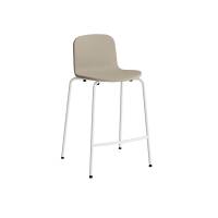 Barstol med held&aelig;kkende beige tekstil og hvidt understel