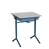 Atlas bord 65x55cm i lys gr&aring; linoleum med bl&aring;t stel, h&oslash;jde 70-90cm