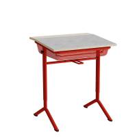 Atlas bord 65x55cm i lys gr&aring; linoleum med r&oslash;dt stel, h&oslash;jde 70-90cm