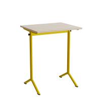 Atlas bord 70x60cm i hvidpigmenteret eg med gult stel, h&oslash;jde 90cm