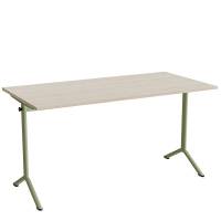 Atlas bord 140x70cm i hvidpigmenteret eg med gr&oslash;nt stel, h&oslash;jde 72cm