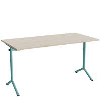 Atlas bord 140x70cm i hvidpigmenteret eg med turkis stel, h&oslash;jde 72cm