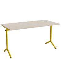 Atlas bord 140x70cm i hvidpigmenteret eg med gult stel, h&oslash;jde 72cm