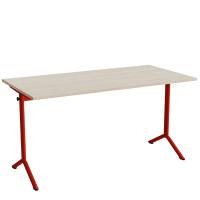 Atlas bord 140x70cm i hvidpigmenteret eg med r&oslash;dt stel, h&oslash;jde 72cm