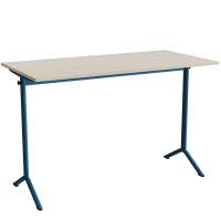 Atlas bord 140x70cm i hvidpigmenteret eg med bl&aring;t stel, h&oslash;jde 90cm