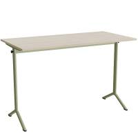 Atlas bord 140x70cm i hvidpigmenteret eg med gr&oslash;nt stel, h&oslash;jde 90cm