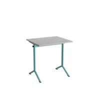 Atlas bord 70x60cm i lydd&aelig;mpende lys gr&aring; linoleum med turkis stel, h&oslash;jde 72cm
