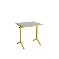 Atlas bord 70x60cm i lydd&aelig;mpende lys gr&aring; linoleum med gult stel, h&oslash;jde 72cm