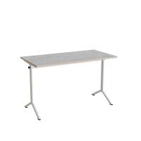 Atlas bord 120x60cm i lydd&aelig;mpende lys gr&aring; linoleum med hvidt stel, h&oslash;jde 72cm