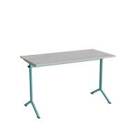 Atlas bord 120x60cm i lydd&aelig;mpende lys gr&aring; linoleum med turkis stel, h&oslash;jde 72cm