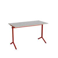 Atlas bord 120x60cm i lydd&aelig;mpende lys gr&aring; linoleum med r&oslash;dt stel, h&oslash;jde 72cm