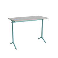 Atlas bord 120x60cm i lydd&aelig;mpende lys gr&aring; linoleum med turkis stel, h&oslash;jde 90cm