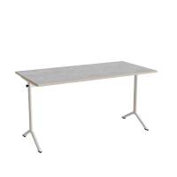 Atlas bord 140x70cm i lydd&aelig;mpende lys gr&aring; linoleum med hvidt stel, h&oslash;jde 72cm