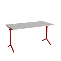 Atlas bord 140x70cm i lydd&aelig;mpende lys gr&aring; linoleum med r&oslash;dt stel, h&oslash;jde 72cm