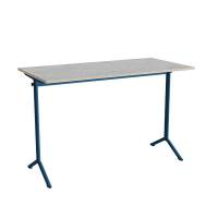 Atlas bord 140x70cm i lydd&aelig;mpende lys gr&aring; linoleum med bl&aring;t stel, h&oslash;jde 90cm