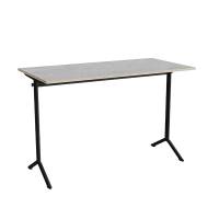 Atlas bord 140x70cm i lydd&aelig;mpende lys gr&aring; linoleum med sort stel, h&oslash;jde 90cm