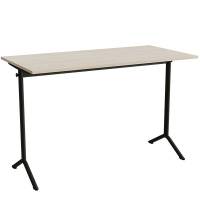 Atlas bord 140x70cm i lydd&aelig;mpende hvidpigmenteret eg med sort stel, h&oslash;jde 90cm