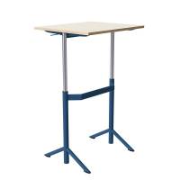 Atlas bord 70x60cm i lyddæmpende hvidpigmenteret eg med blåt stel, hæve-sænkbart