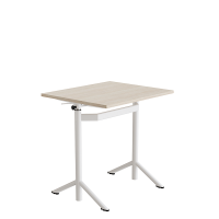 Atlas bord 70x60cm i lydd&aelig;mpende hvidpigmenteret eg med hvidt stel, h&aelig;ve-s&aelig;nkbart