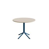 Atlas cafébord Ø90cm i hvidpigmenteret eg med blåt stel, højde 72cm