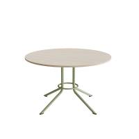 Atlas cafébord Ø120cm i hvidpigmenteret eg med grønt stel, højde 72cm