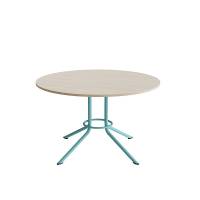 Atlas caf&eacute;bord &Oslash;120cm i hvidpigmenteret eg med turkis stel, h&oslash;jde 72cm
