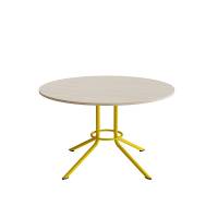 Atlas caf&eacute;bord &Oslash;120cm i hvidpigmenteret eg med gult stel, h&oslash;jde 72cm