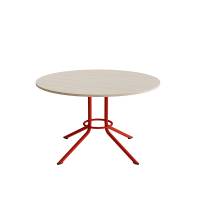 Atlas cafébord Ø120cm i hvidpigmenteret eg med rødt stel, højde 72cm