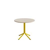 Atlas cafébord Ø80cm i hvidpigmenteret eg med gult stel, højde 72cm