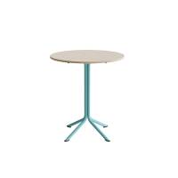 Atlas cafébord Ø80cm i hvidpigmenteret eg med turkis stel, højde 90cm
