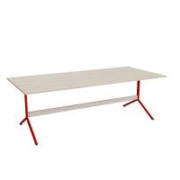 Atlas cafébord 220x100cm i eg højtrykslaminat med rødt stel, højde 72cm