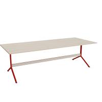 Atlas cafébord 240x100cm i eg højtrykslaminat med rødt stel, højde 72cm