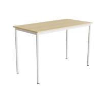 Elevbord 140x70cm i lydd&aelig;mpende birk h&oslash;jtrykslaminat med hvidt stel, h&oslash;jde 90cm