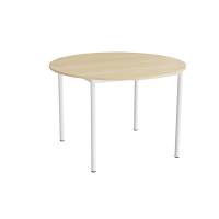 Kantinebord Ø120cm i birk højtrykslaminat med hvidt stel, højde 80cm