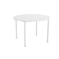 Kantinebord Ø120cm i hvid højtrykslaminat med hvidt stel, højde 80cm