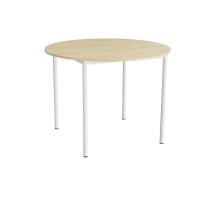 Kantinebord Ø120cm i birk højtrykslaminat med hvidt stel, højde 90cm