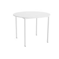 Kantinebord Ø120cm i hvid højtrykslaminat med hvidt stel, højde 90cm