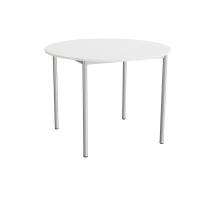 Kantinebord Ø120cm i hvid højtrykslaminat med alugråt stel, højde 90cm