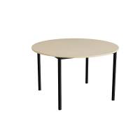 Kantinebord Ø120cm i beige linoleum med sort stel, højde 72cm